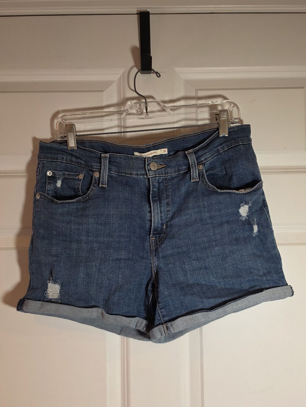 Levi Strauss Mid Length Blue Denim Women's Shorts - Casual Rolled Hem Size 31